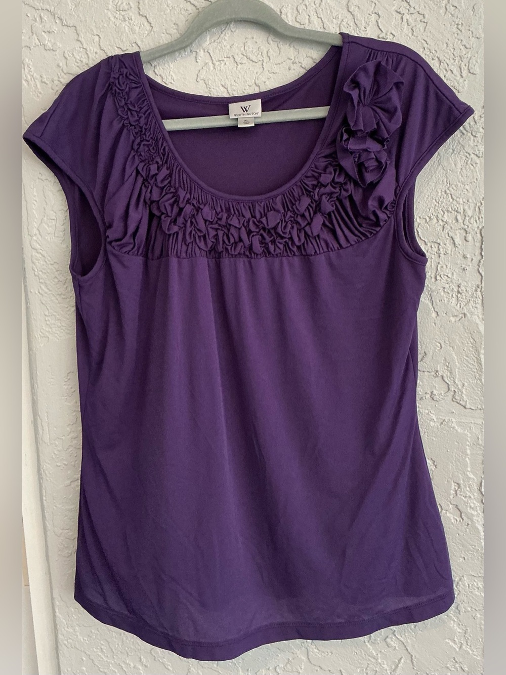 Worthington Purple Ruffle-Detail Cap Sleeve Top